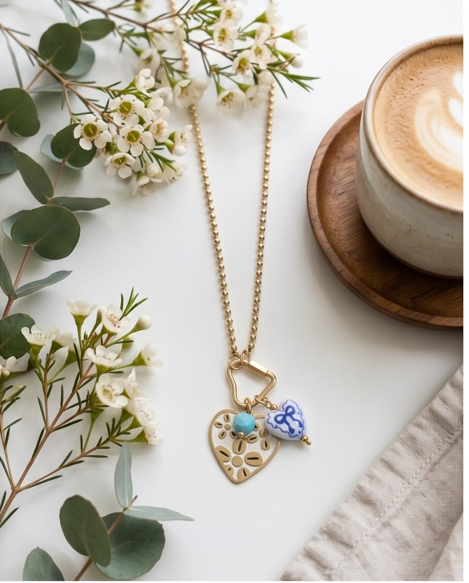 Collana regolabile acciaio cuore smaltato ceramica