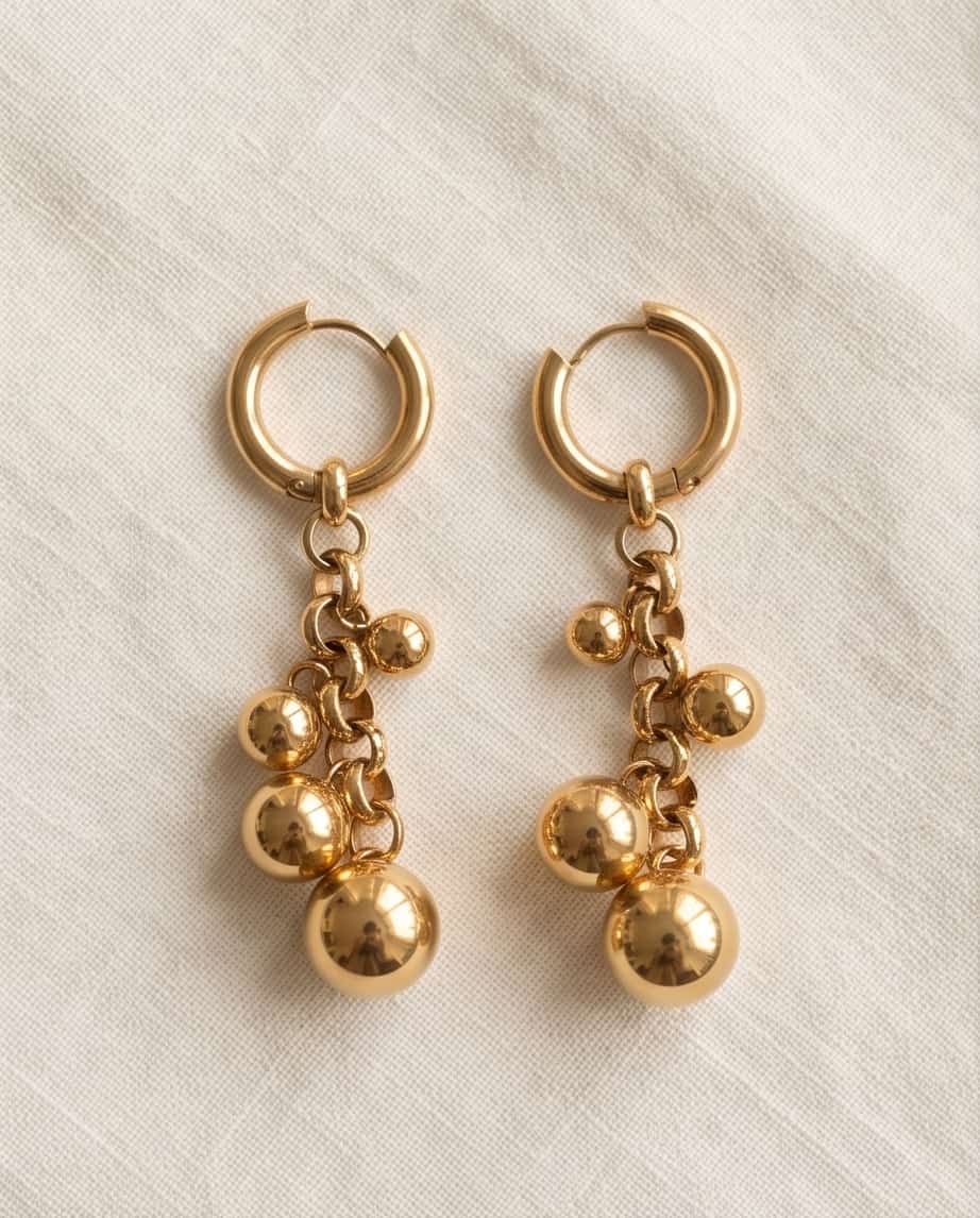 Orecchini cerchi acciaio palline 6cm
