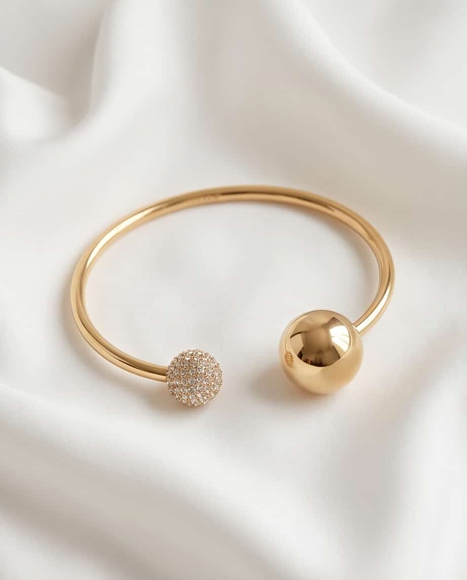 Bracciale rigido acciaio doppia pallina strass
