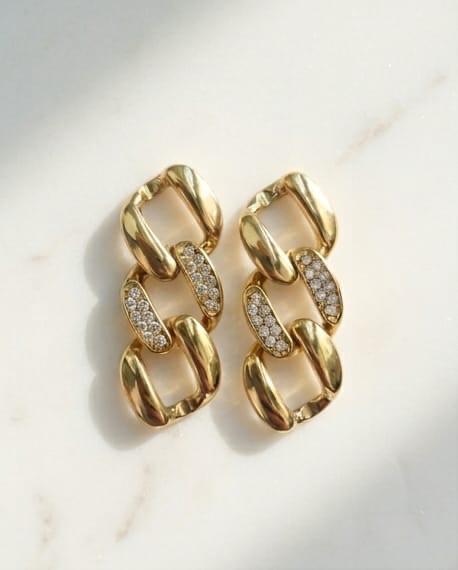 Orecchini pendenti acciaio catena strass 3cm