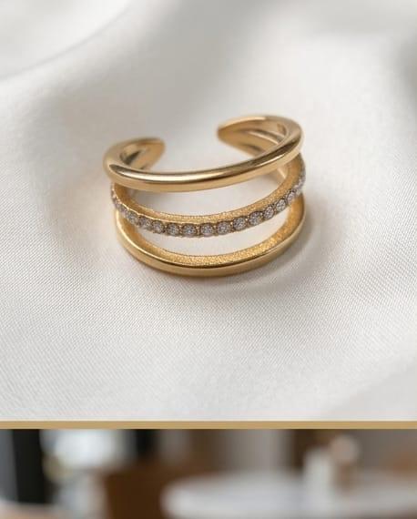 Anello acciaio fascia 3 fili strass