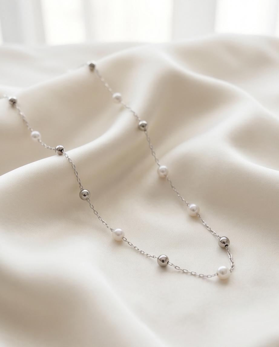 Collana regolabile acciaio perline