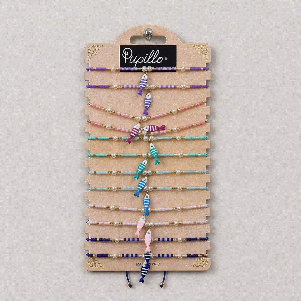 Espositore Prendi e Vendi metallo 12 bracciali stoffa vetro