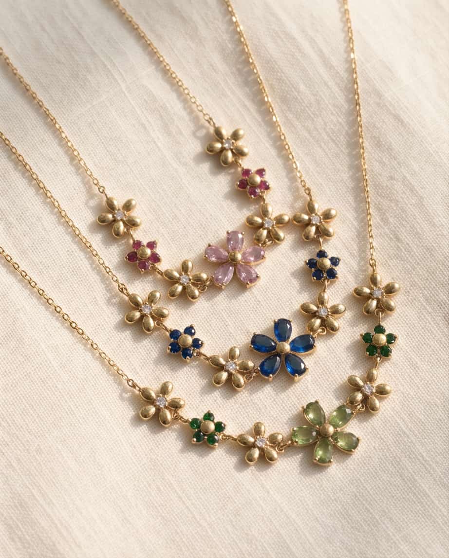 Collana regolabile acciaio fiori strass
