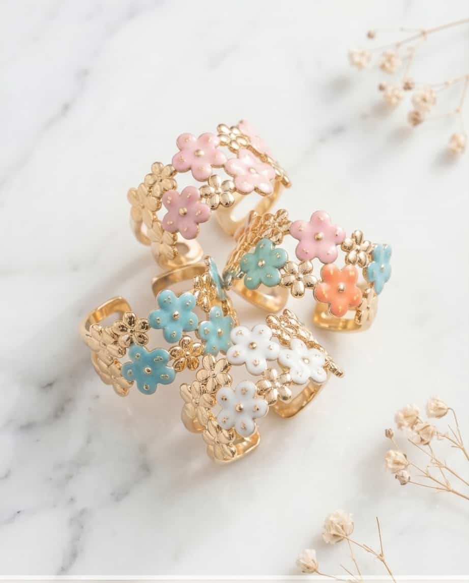 Bracciale rigido acciaio fiori smaltati