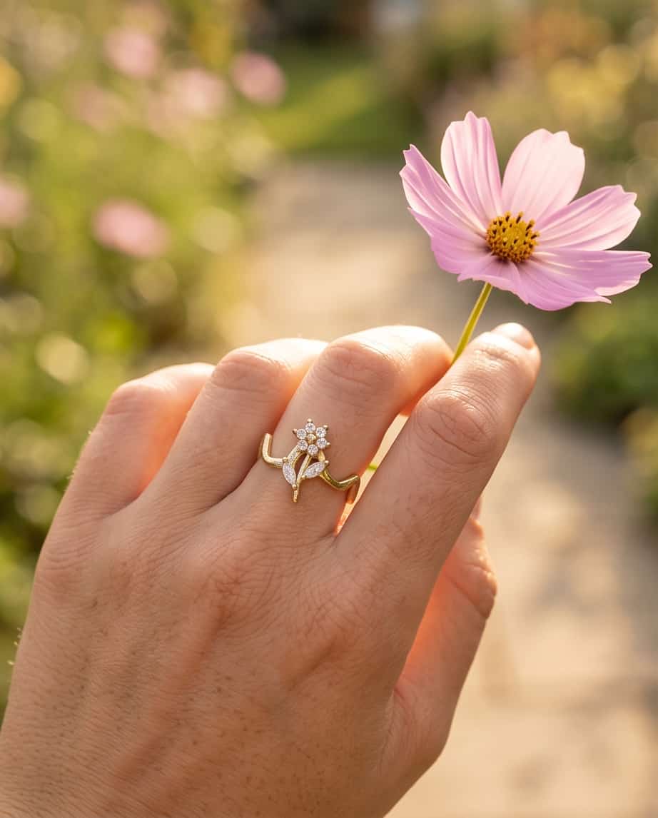 Anello acciaio tulipano strass
