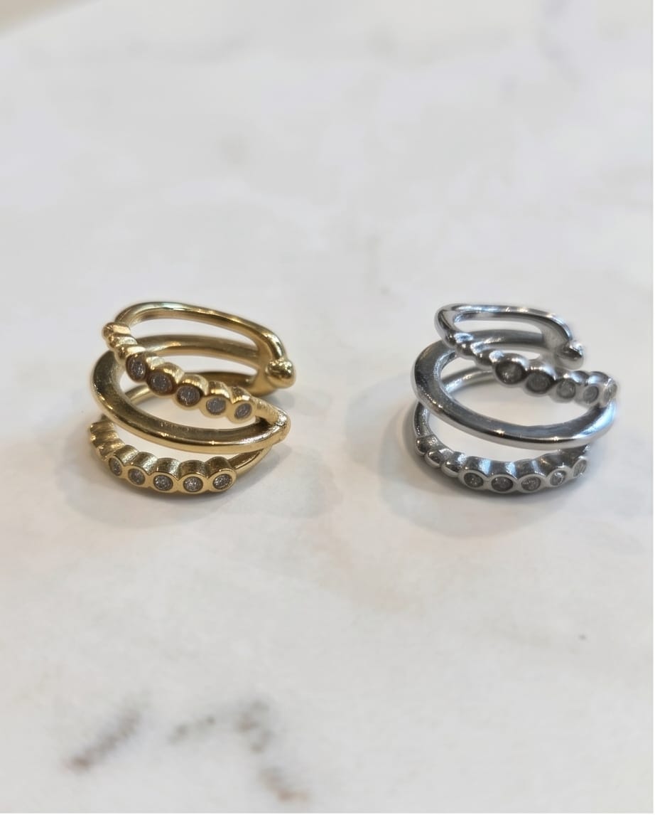 Ear Cuff acciaio triplo filo strass