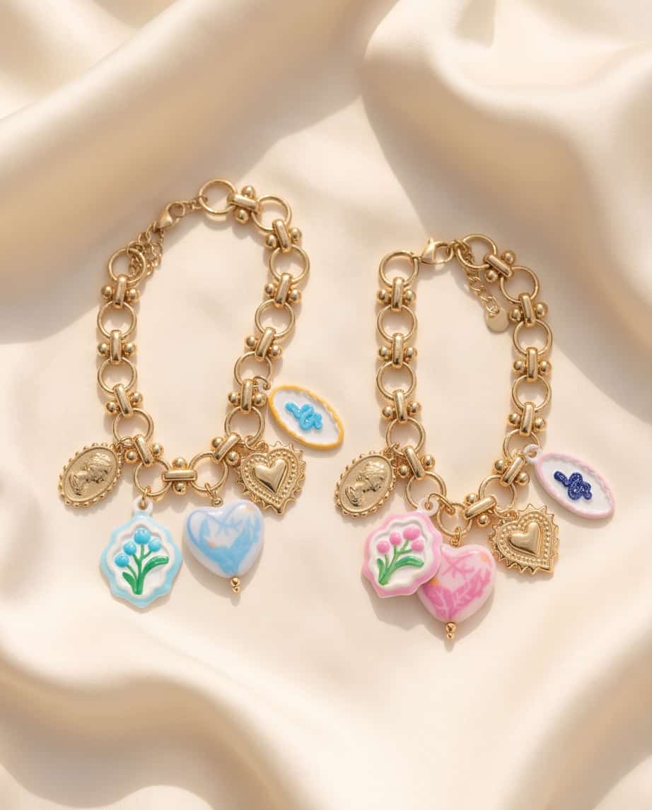 Bracciale regolabile acciaio cuori ceramica