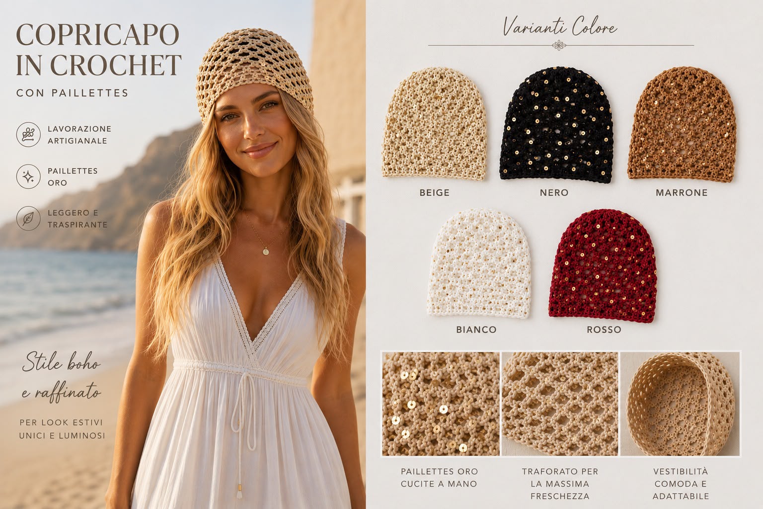 Copricapo estivo in crochet 5pz assortiti
