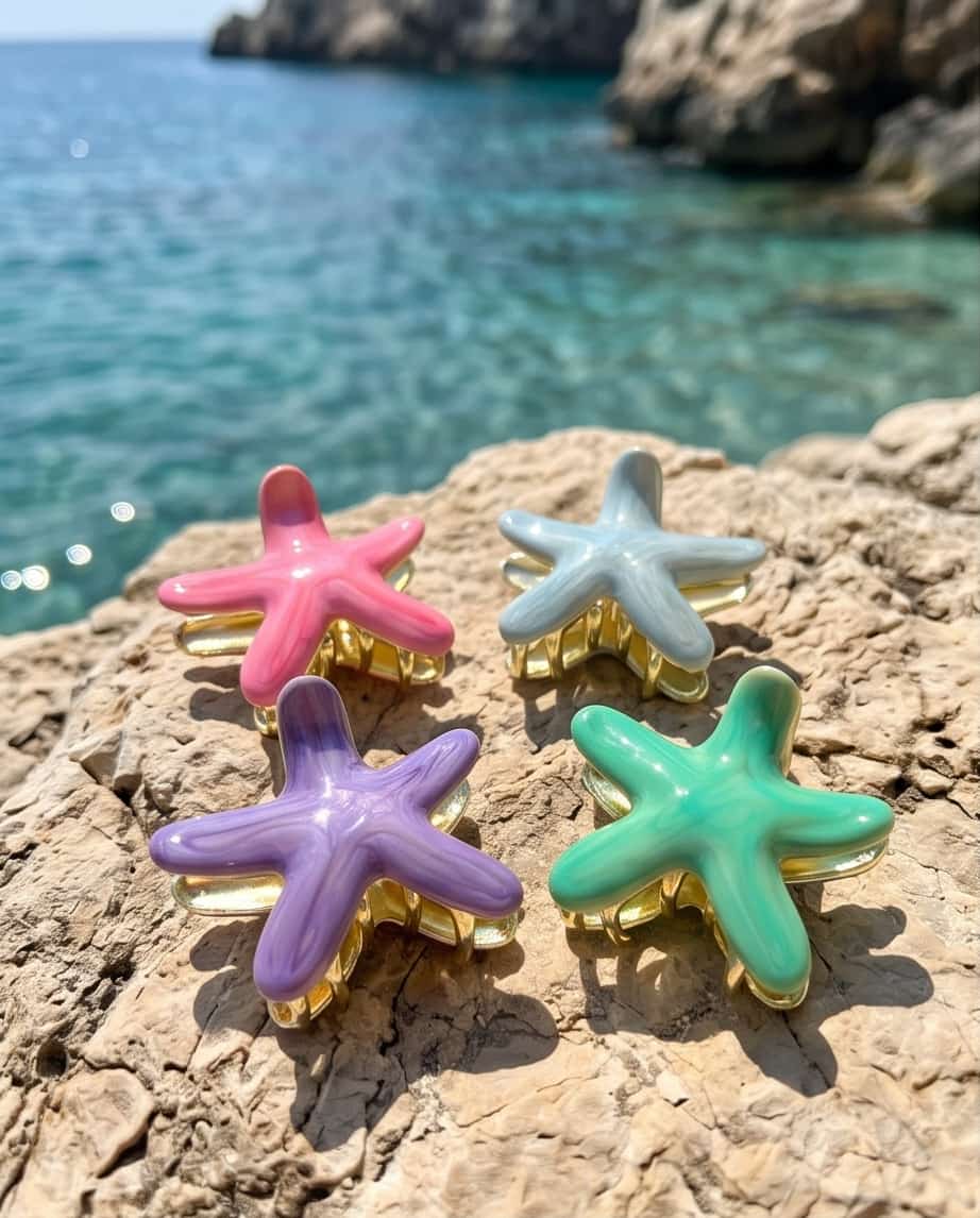 Pinza fermacapelli stella marina smaltata 6cm 6pz assortiti