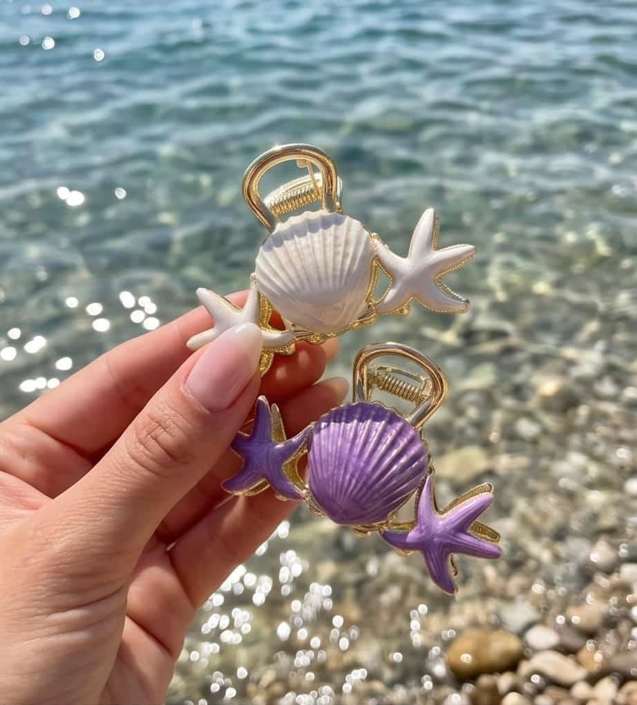 Pinza fermacapelli conchiglia stella 7cm 6pz assortiti