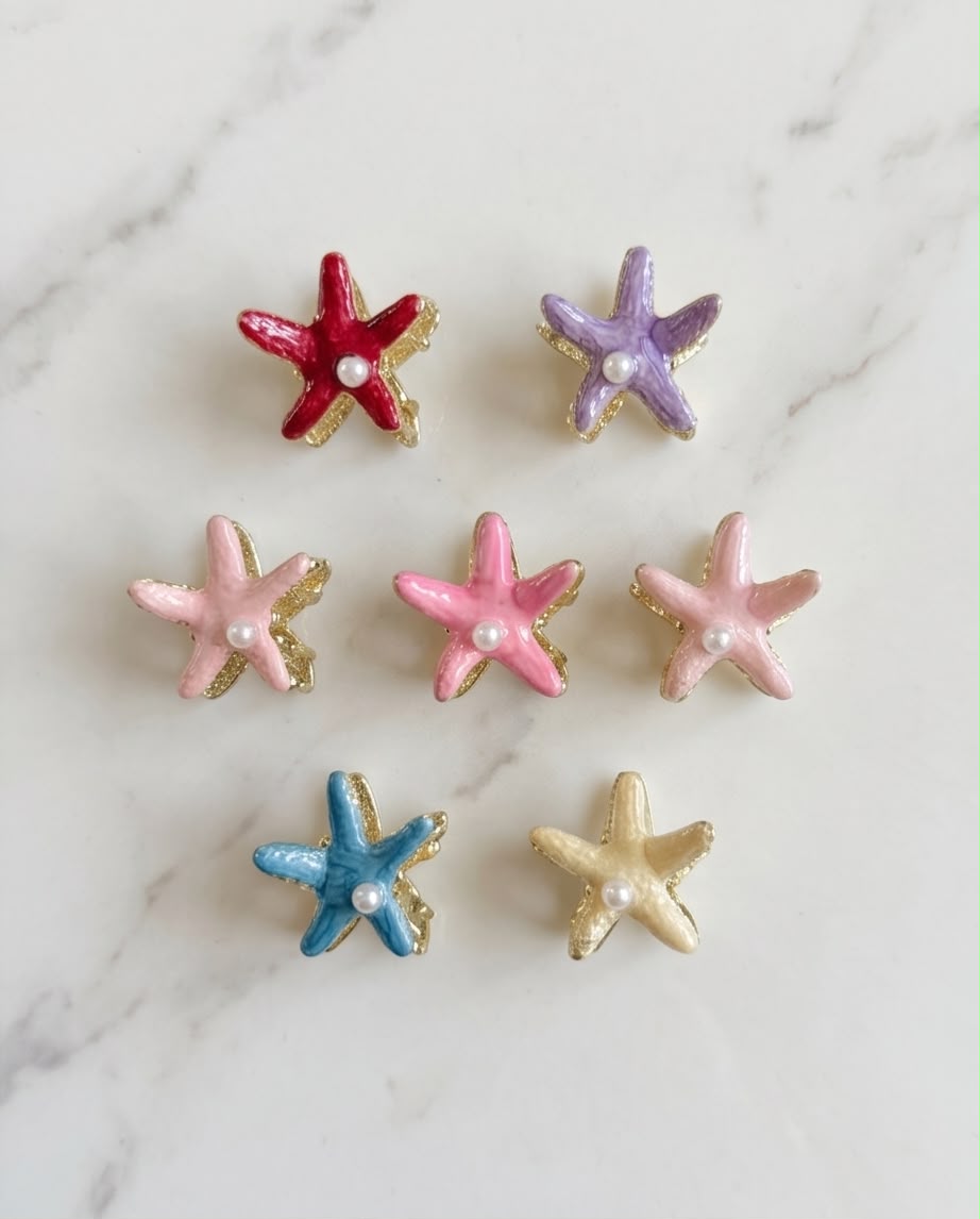 Pinza fermacapelli stella marina smaltata 3cm 12pz assortiti