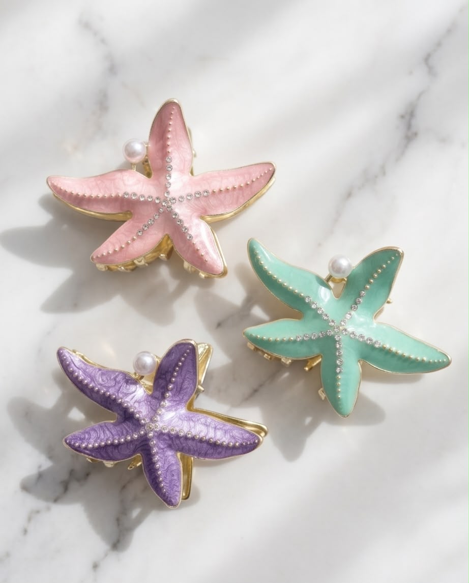 Pinza fermacapelli stella marina smaltata 7cm 6pz assortiti