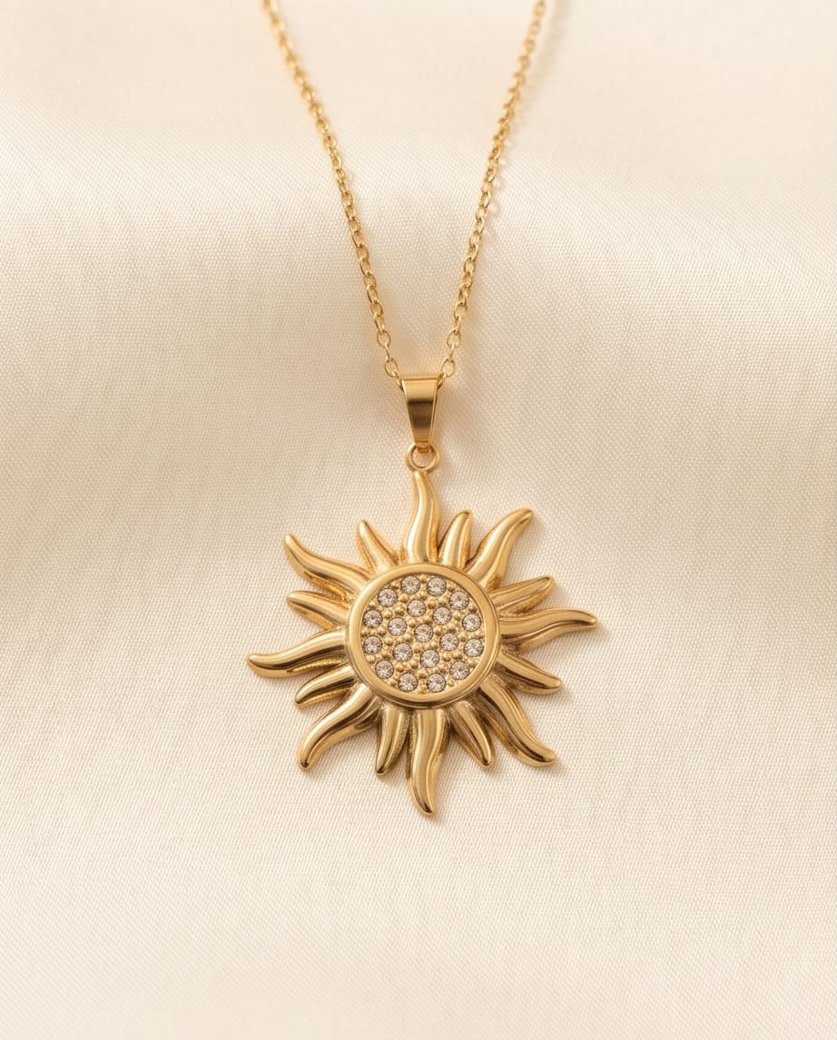 Collana regolabile acciaio sole strass 3cm