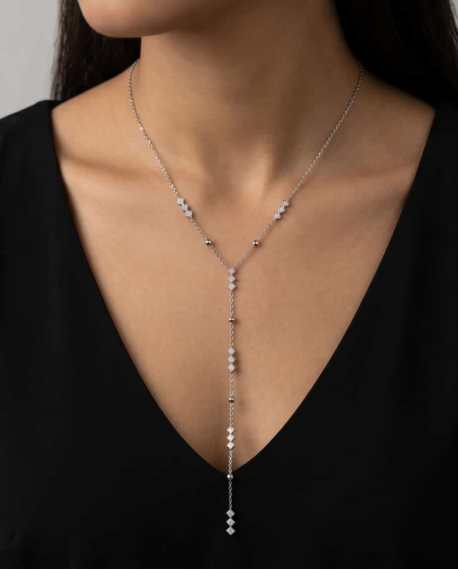 Collana regolabile acciaio zirconi 60cm