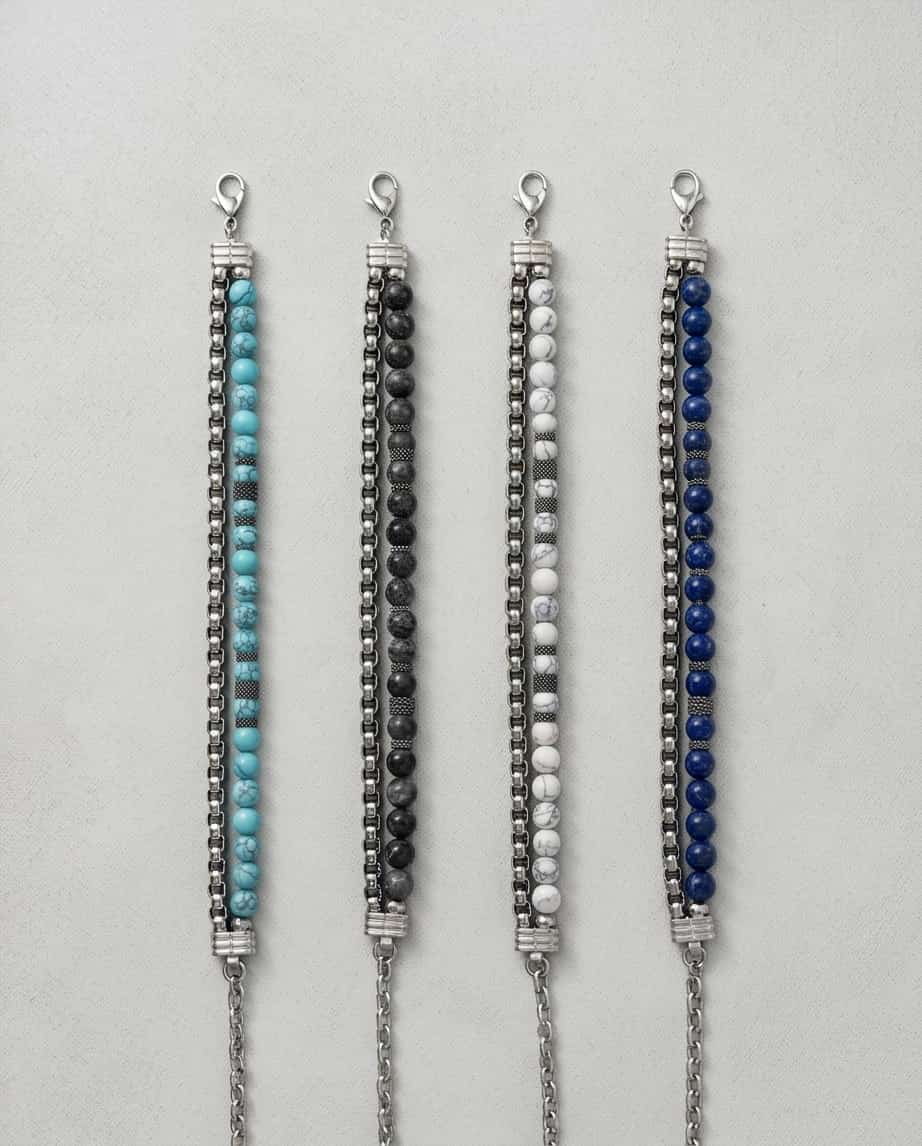 Uomo bracciale acciaio pietre