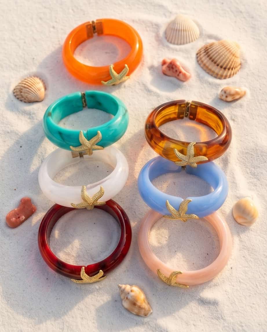 Bracciale rigido resina molla con stella marina