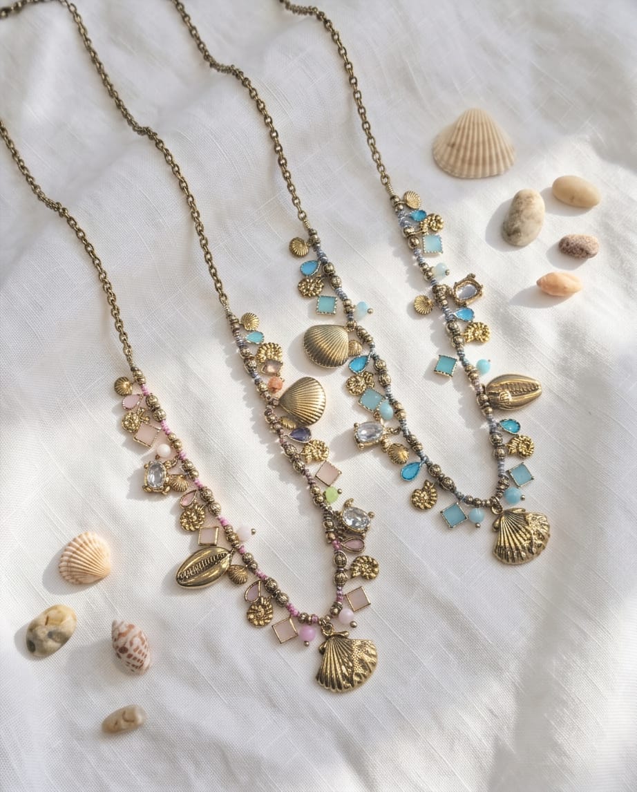 Collana regolabile acciaio charms vetro ceramica