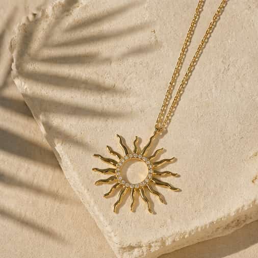 Collana regolabile acciaio sole strass 4cm