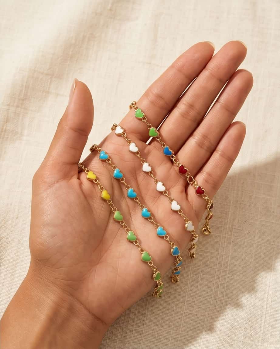 Cavigliera acciaio cuori smaltati