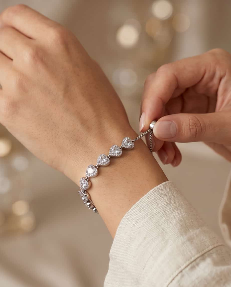 Bracciale regolabile acciaio cuori