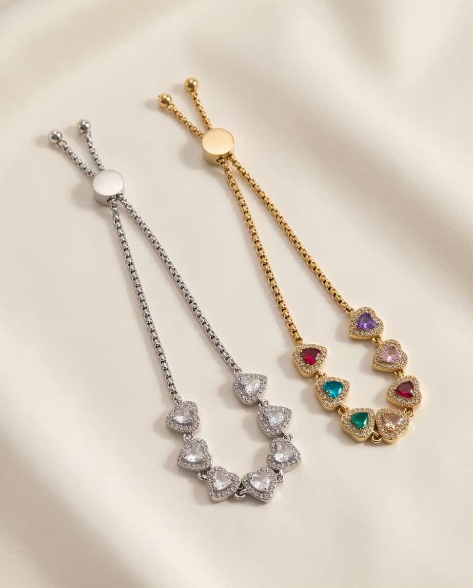Bracciale regolabile acciaio cuori