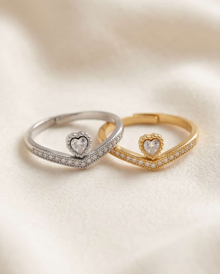 Anello acciaio fedina strass cuore
