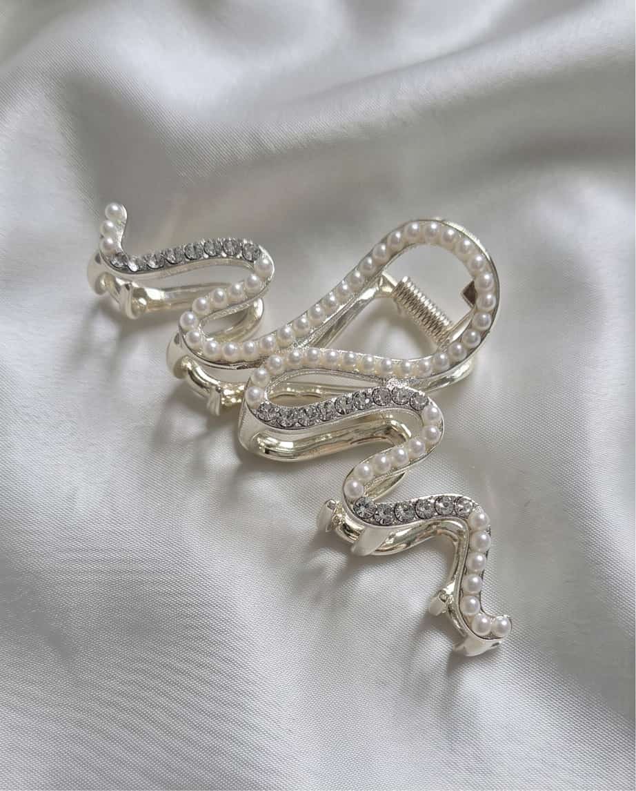 Pinza fermacapelli metallo perla 8cm