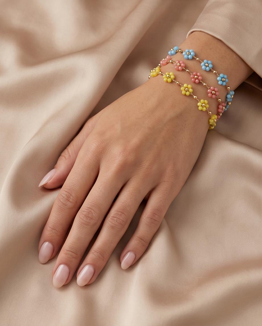 Espositore Prendi e Vendi 12 bracciali acciaio fiori vetro