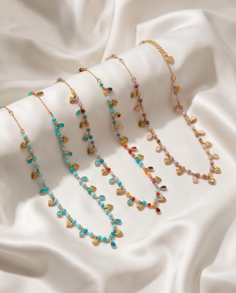 Collana regolabile acciaio charms vetro pietre