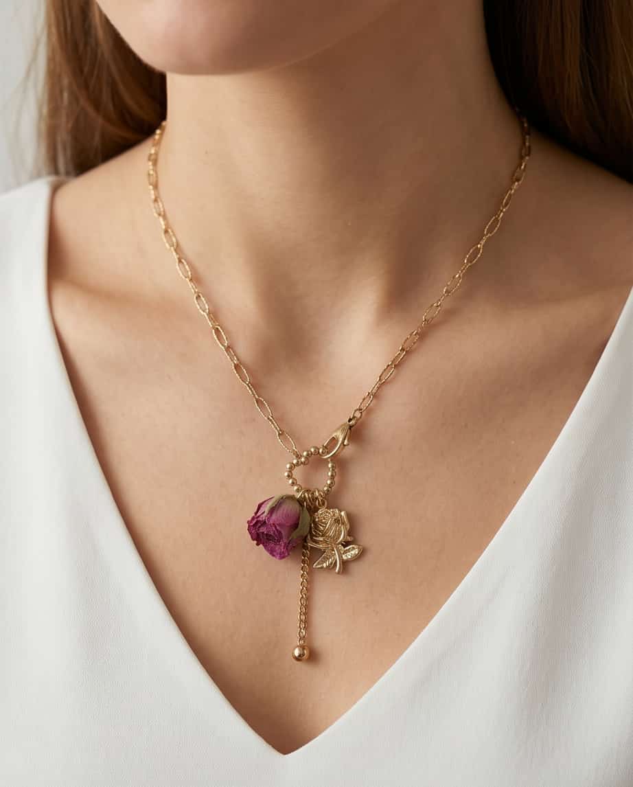 Collana regolabile acciaio fiore secco