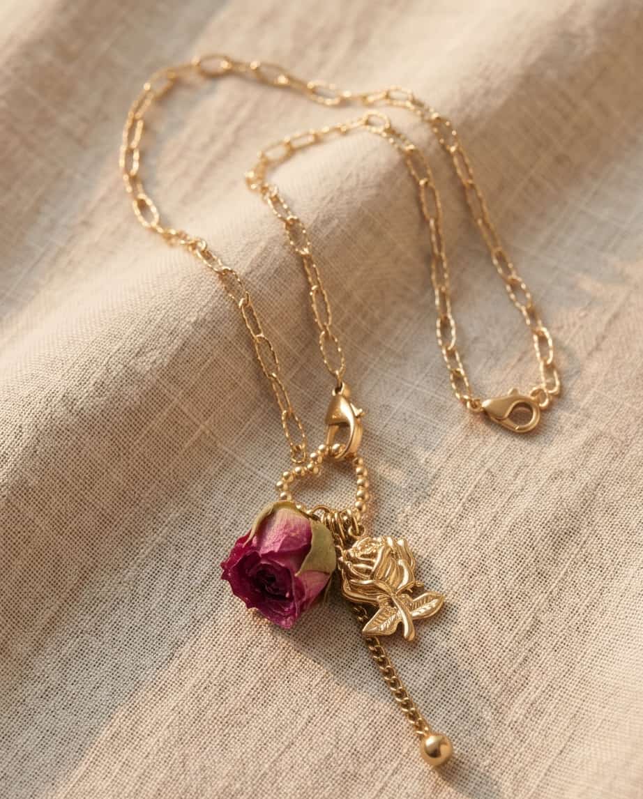 Collana regolabile acciaio fiore secco