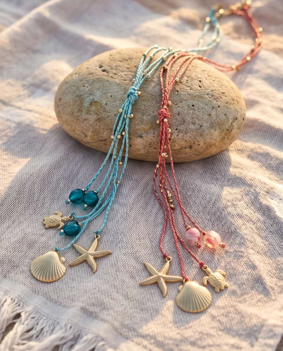 Collana regolabile acciaio e corda
