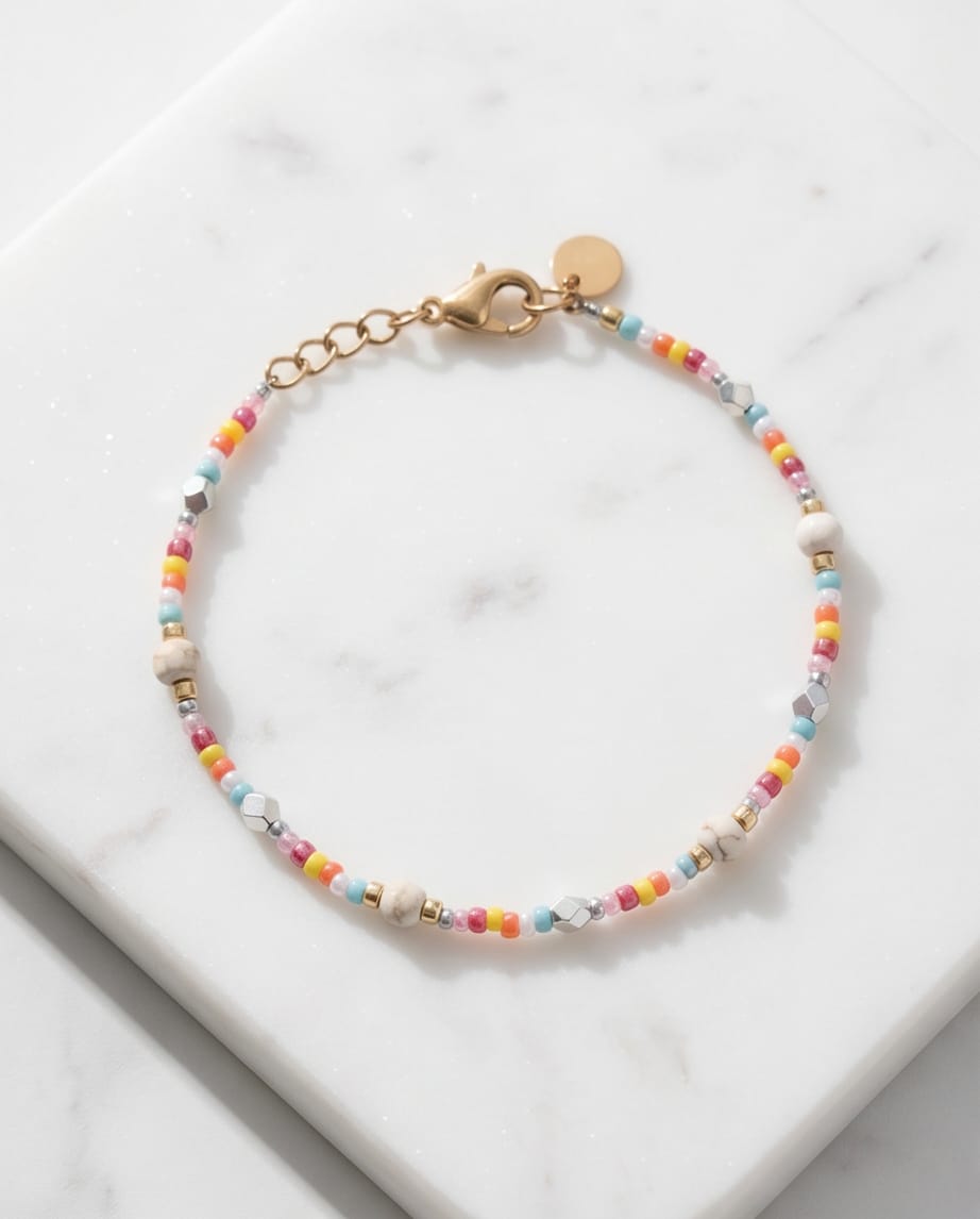 Bracciale regolabile acciaio perline