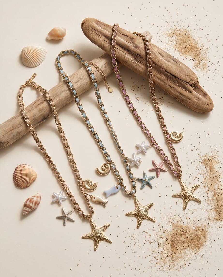 Collana regolabile acciaio cordino stella
