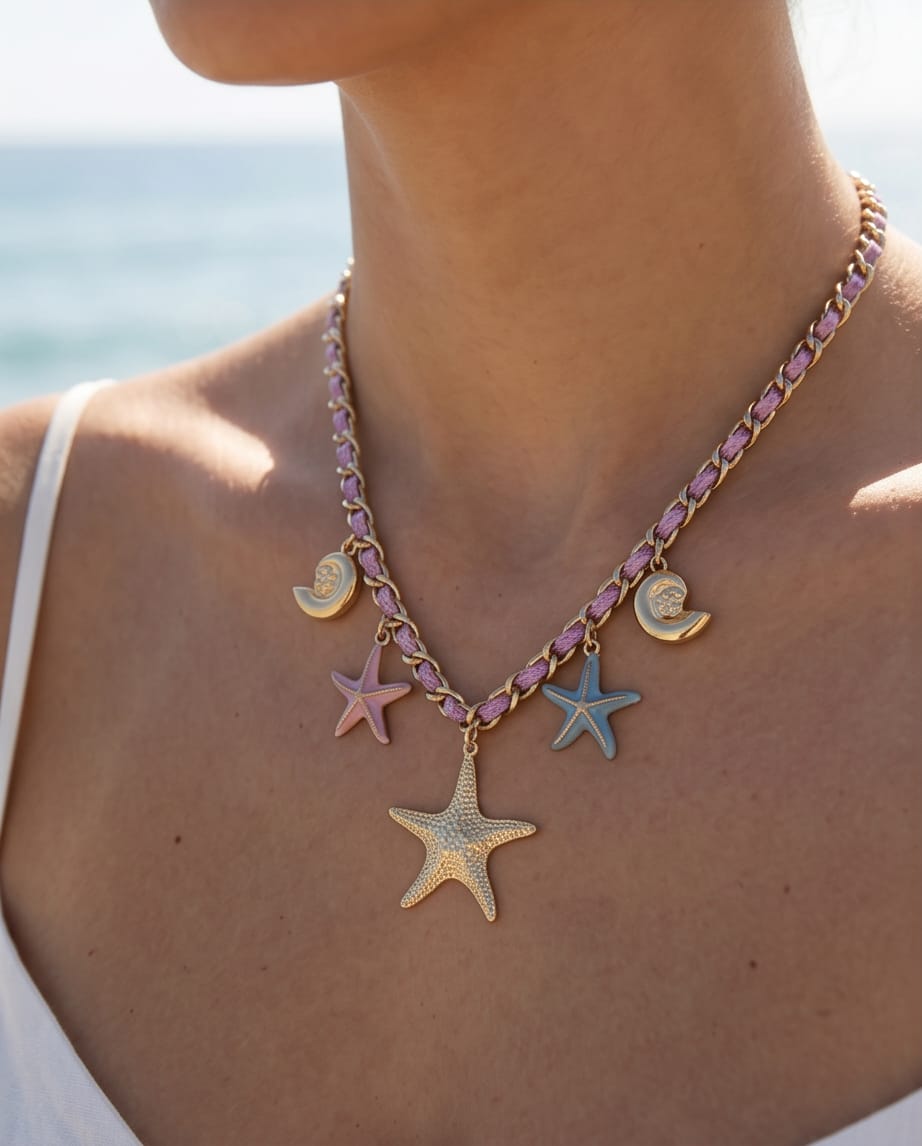 Collana regolabile acciaio cordino stella