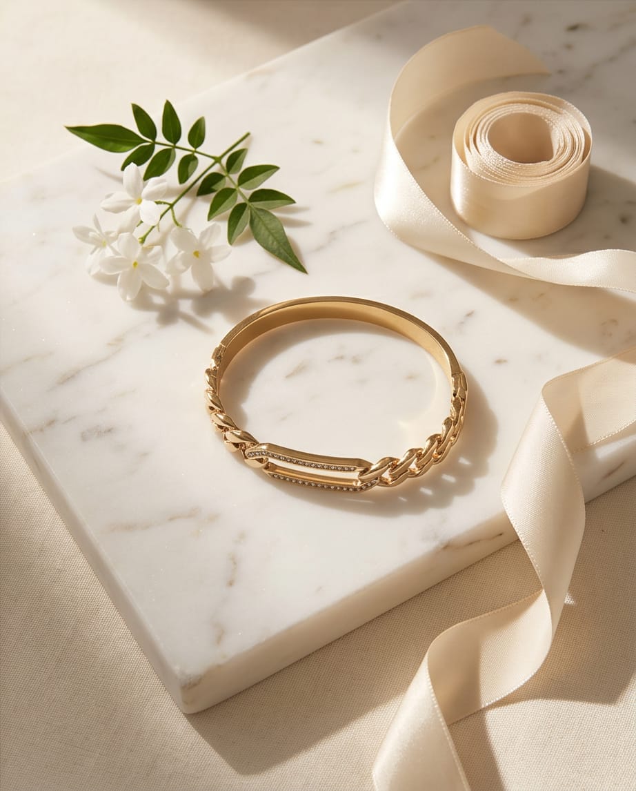 Bracciale rigido acciaio catena e strass