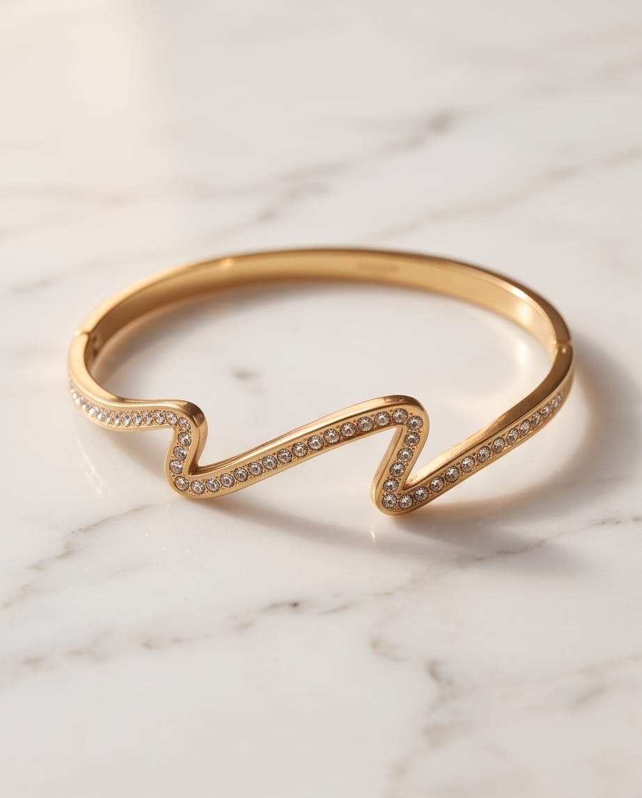 Bracciale rigido acciaio zig zag strass