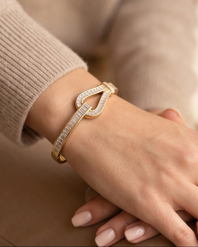 Bracciale rigido acciaio strass baguette