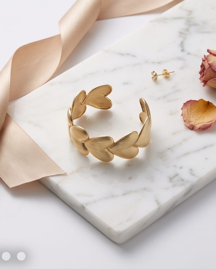 Bracciale rigido acciaio cuori satinati