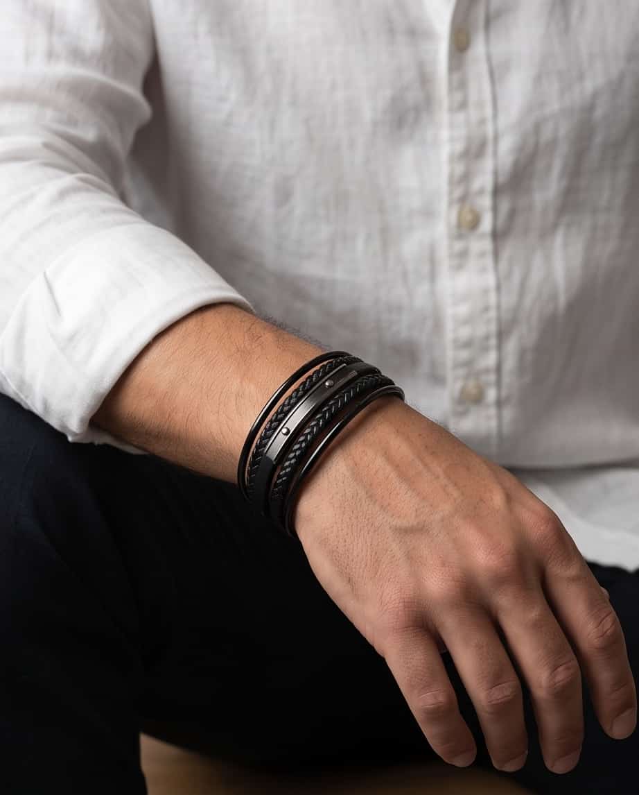 Uomo bracciale acciaio treccia 4 fili
