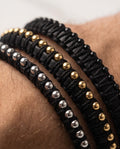 Uomo bracciale pelle acciaio palline