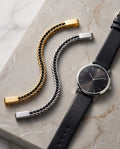 Uomo bracciale acciaio pelle treccia