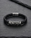 Uomo bracciale acciaio pelle zig zag