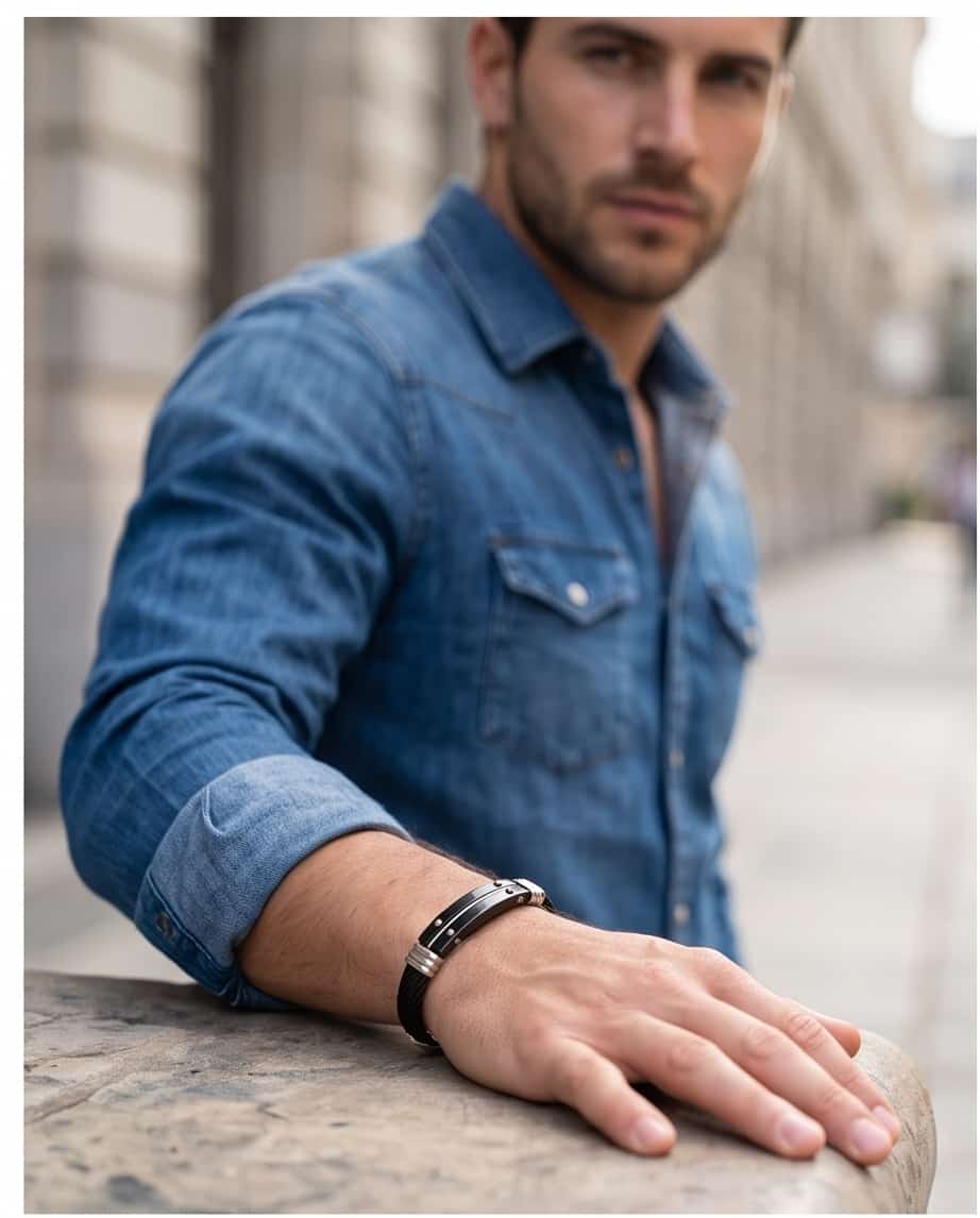 Uomo bracciale acciaio 3 filio ceramica