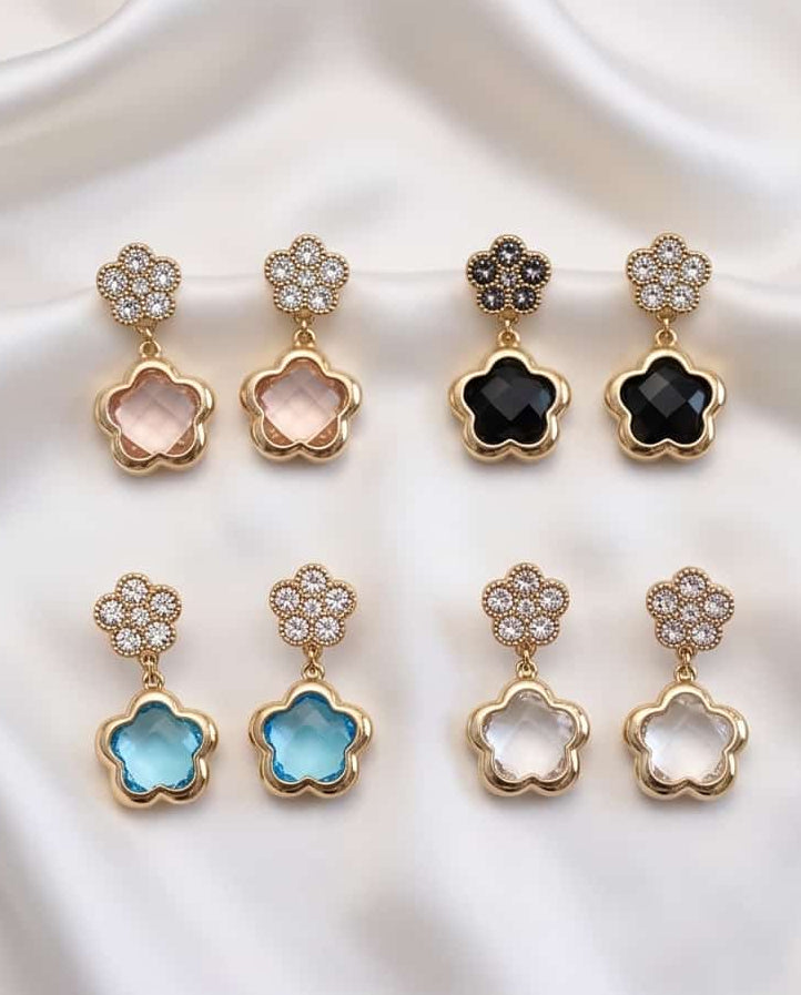 Orecchini pendenti acciaio fiore strass