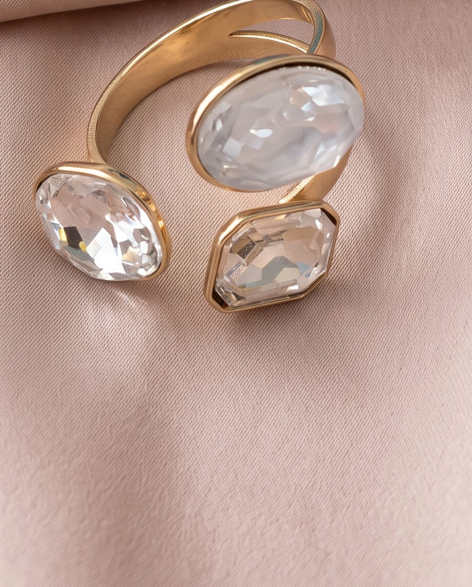 Anello acciaio triplo castone vetro