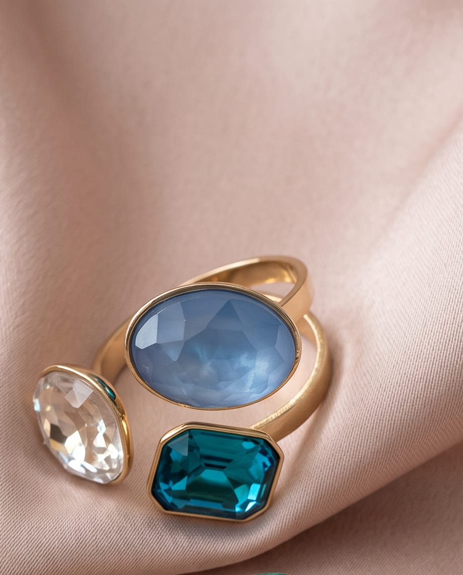 Anello acciaio triplo castone vetro