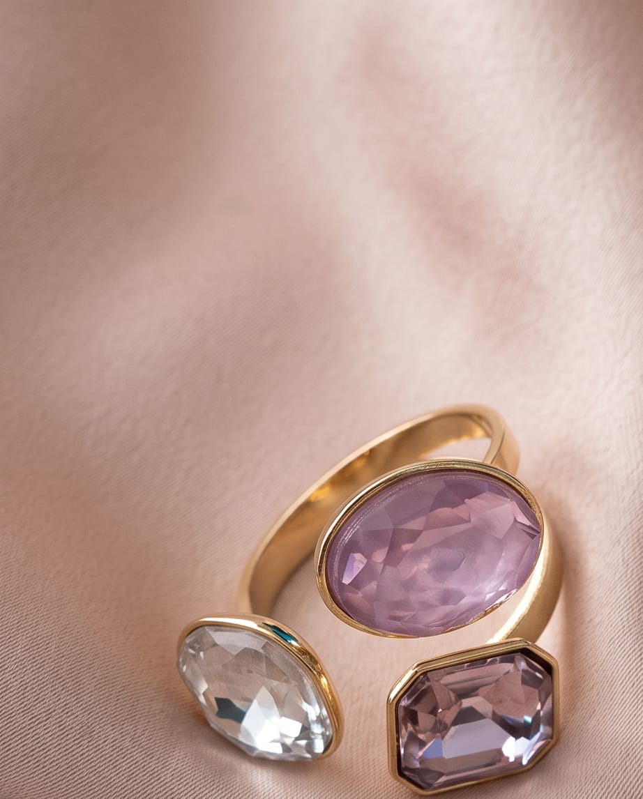 Anello acciaio triplo castone vetro