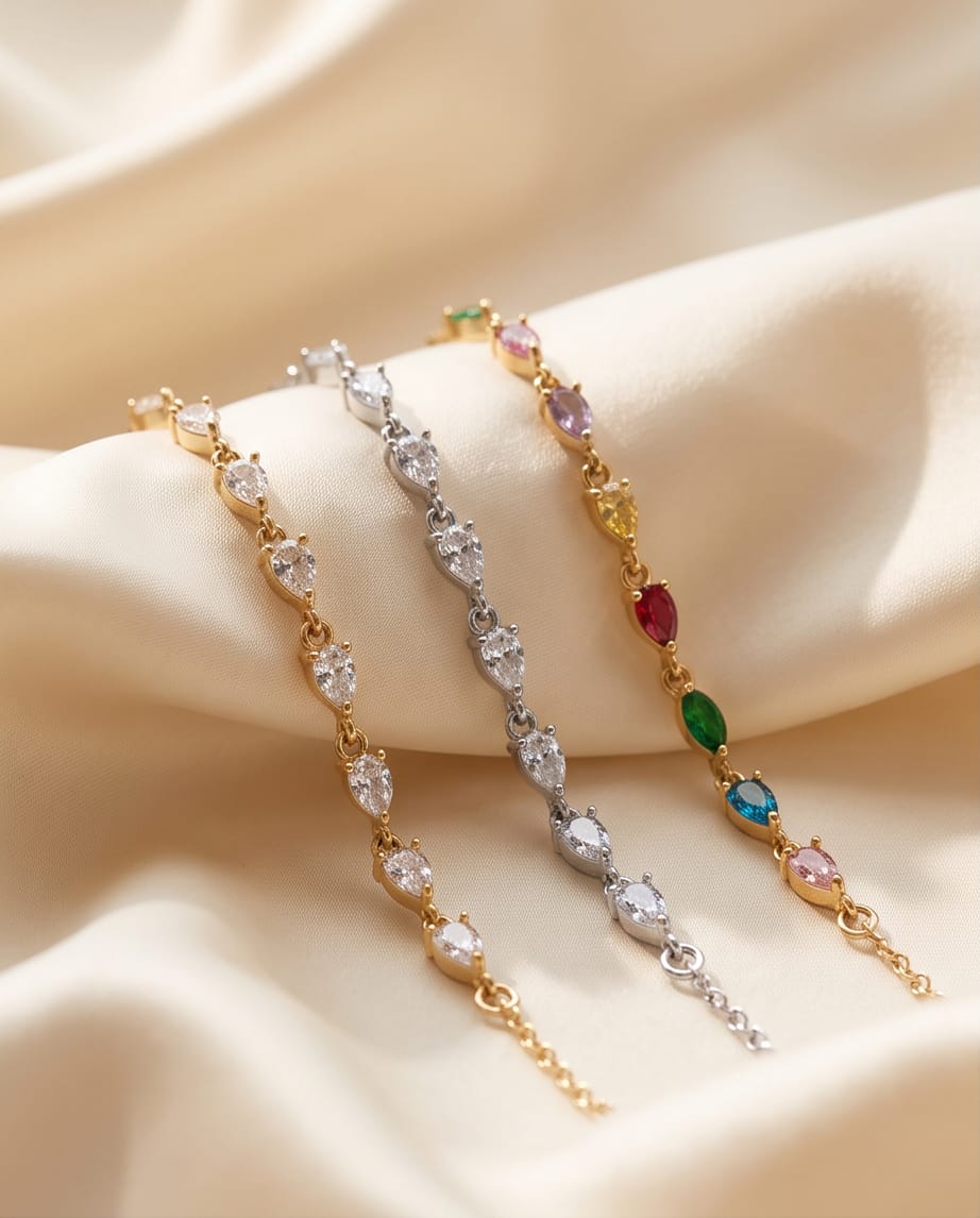 Bracciale regolabile acciaio castoni vetro